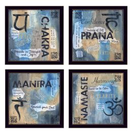 "Yoga Collection " 4-Piece Vignette By Debbie DeWitt; Printed Wall Art; Ready To Hang Framed Poster; Black Frame