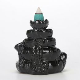 Lotus Waterfall Backflow Smoke Handcraft Incense Burner Censer Holder with Free 60pcs Cones