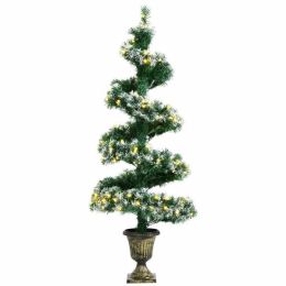 4FT Pre-lit Spiral Snowy Artificial Christmas Entrance Tree w/ Retro Urn Base