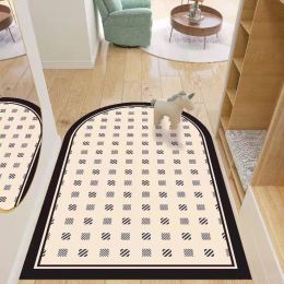 Simple Geometric Home Entrance Floor Mat Crystal Velvet Absorbent Non-slip Arched Rectangle Carpet Home Decoration Foot Mat Semi-circle Door Mat (Main Color: 07 Arched, size: 40*60cm)