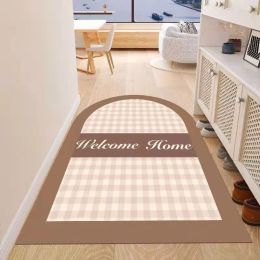 Simple Geometric Home Entrance Floor Mat Crystal Velvet Absorbent Non-slip Arched Rectangle Carpet Home Decoration Foot Mat Semi-circle Door Mat (Main Color: 08 Arched, size: 60*90cm)