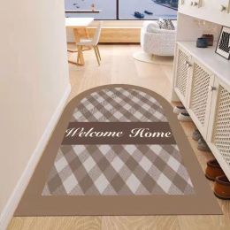 Simple Geometric Home Entrance Floor Mat Crystal Velvet Absorbent Non-slip Arched Rectangle Carpet Home Decoration Foot Mat Semi-circle Door Mat (Main Color: 02 Arched, size: 100*120cm)