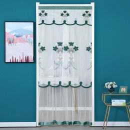 Double Yarn Door Curtain Anti-mosquito Flowers Embroidery Mute Bedroom Living Room Bathroom Universal Partition Home Decoration (Color: Green, size: 100x200cm)