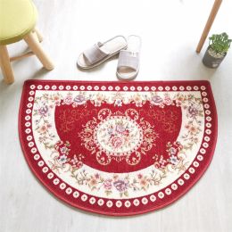 European Style Semicircle Entrance Carpet Bathroom Absorbent Non-slip Bedroom Home Decoration Floor Door Mat Kitchen Living Room (Color: Red, size: 45CMx70CM (Half circle))