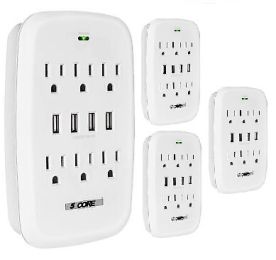 6 Outlet Wall Plug Extender with 4 USB Ports (4.8A Total); Multi Plug Outlet Adapter Wall Surge Protector 15A Electrical Outlet Expander with USB Port (style: 4Pcs 4 USB 6 Outlet 1 Piece)