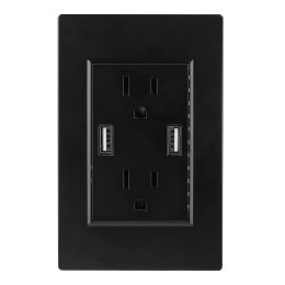 USB Wall Outlet Dual 2.4A USB Wall Charger High Speed Duplex Wall Socket US Standard (Color: Black)