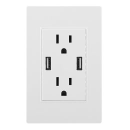 USB Wall Outlet Dual 2.4A USB Wall Charger High Speed Duplex Wall Socket US Standard (Color: White)