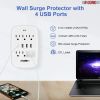 6 Outlet Wall Plug Extender with 4 USB Ports (4.8A Total); Multi Plug Outlet Adapter Wall Surge Protector 15A Electrical Outlet Expander with USB Port